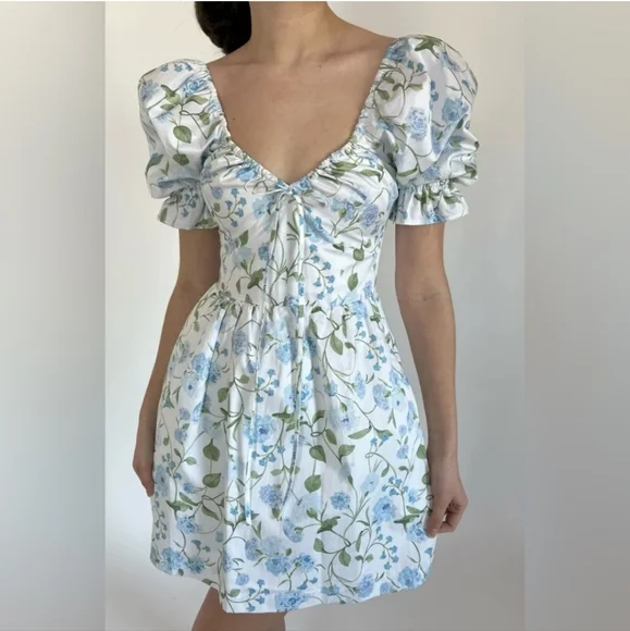 Hill House Ophelia Floral Puff Sleeve Mini Dress Small Cottagecore Picnic Boho - Picture 1 of 16